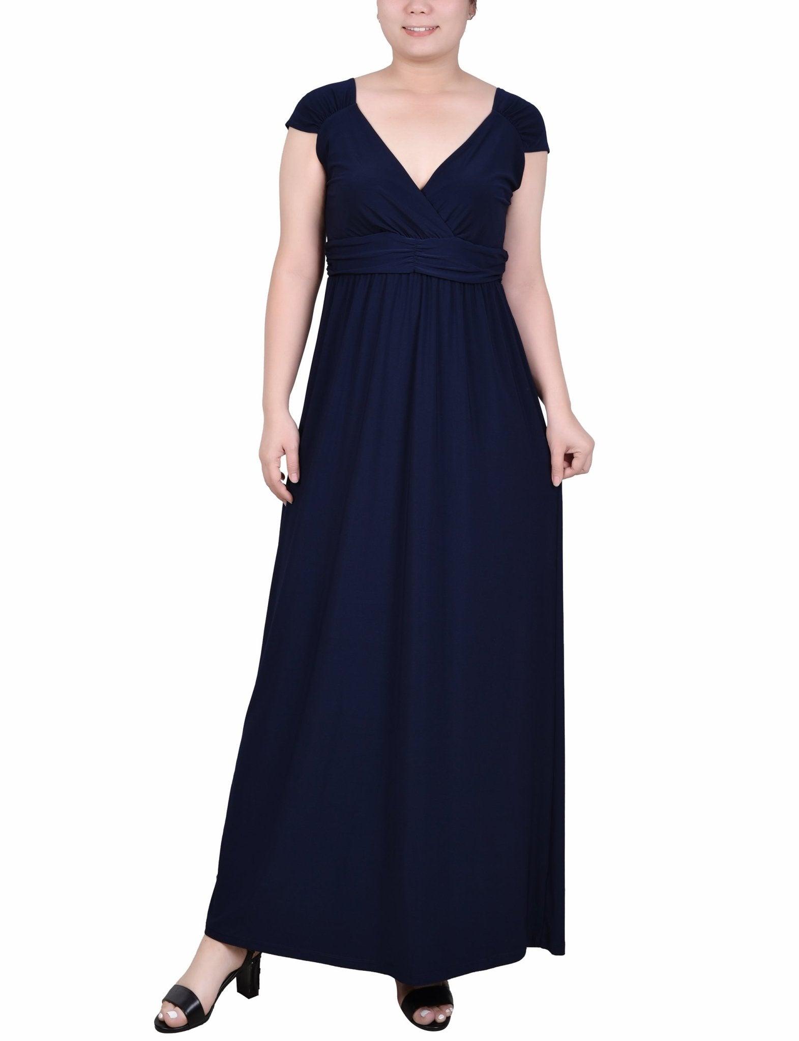 Navy Ruched Empire-Waist Maxi Dress Product Image