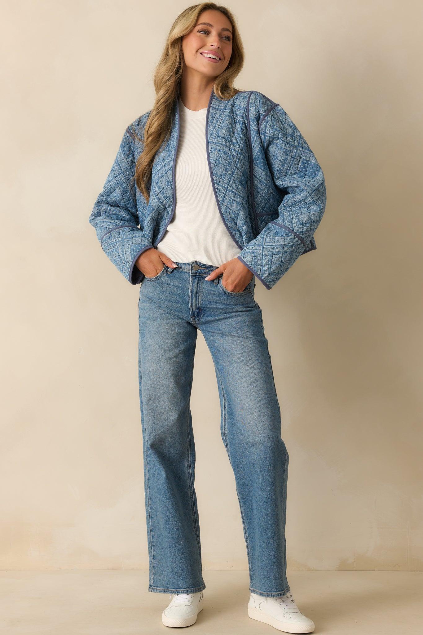 All You Do Light Blue Quilted Jacket Product Image