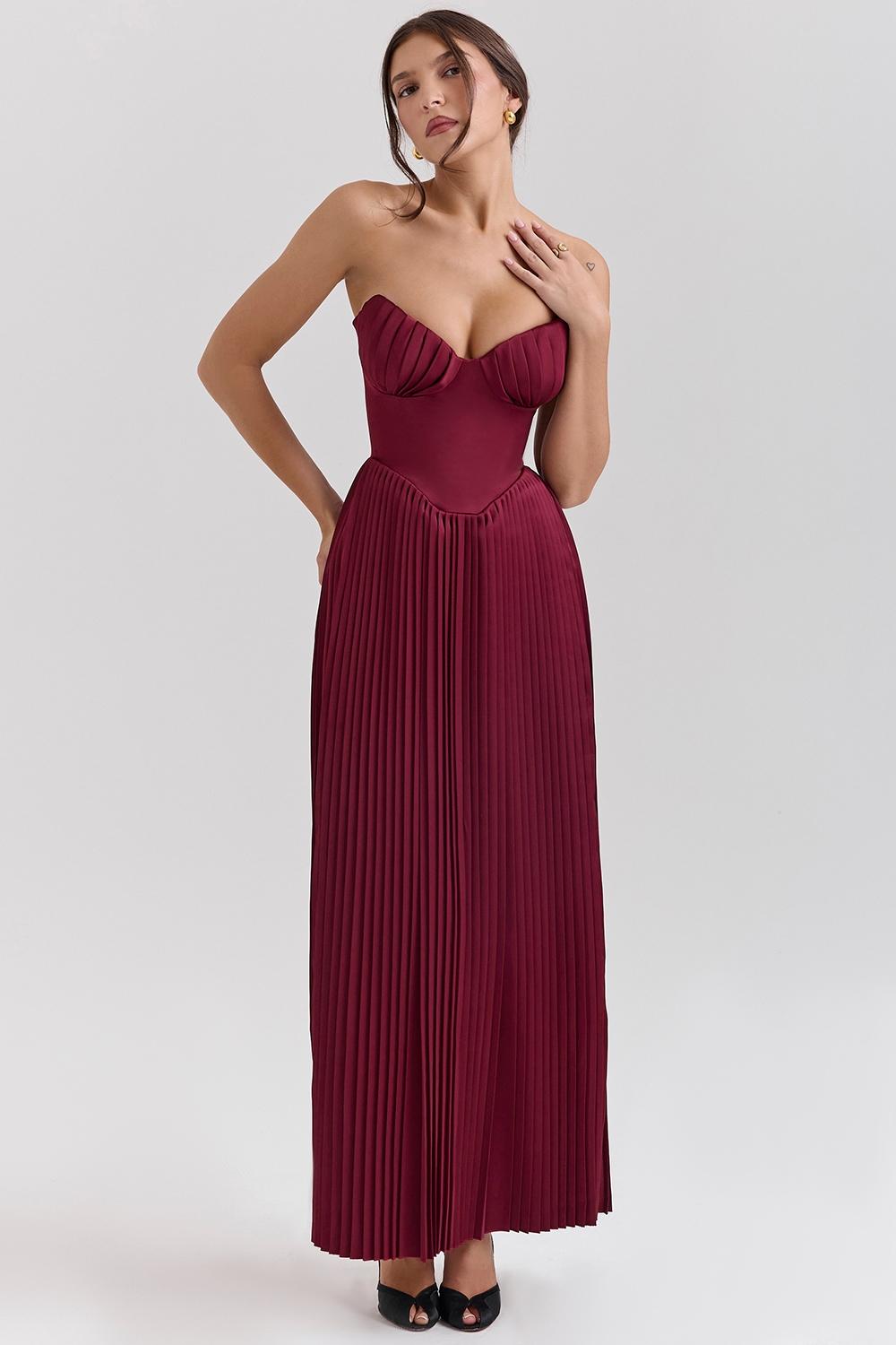 Marcella  berry pleated satin maxi dress Product Image