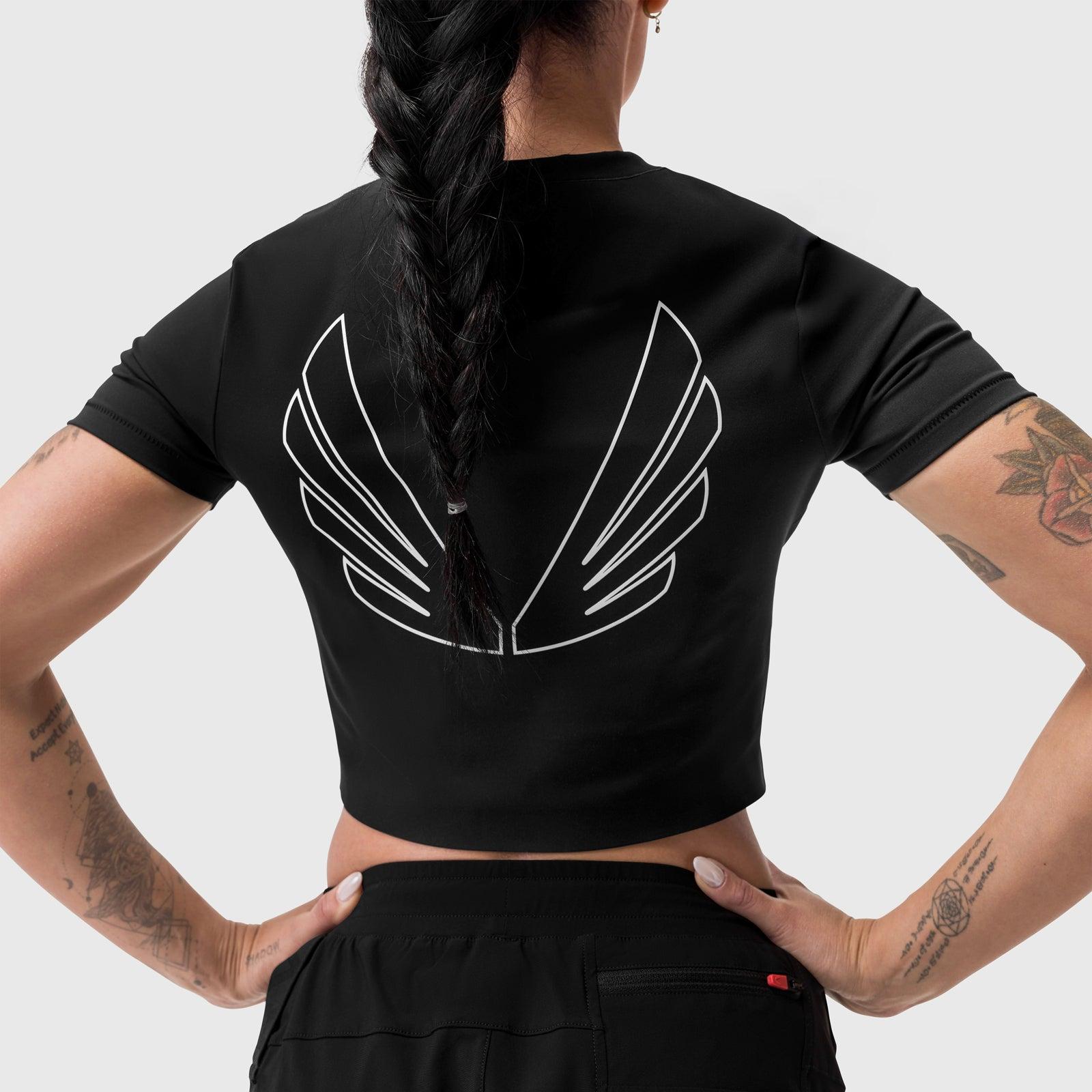 W019. Lycra® Cropped Tee - Black "Big Wings" Product Image