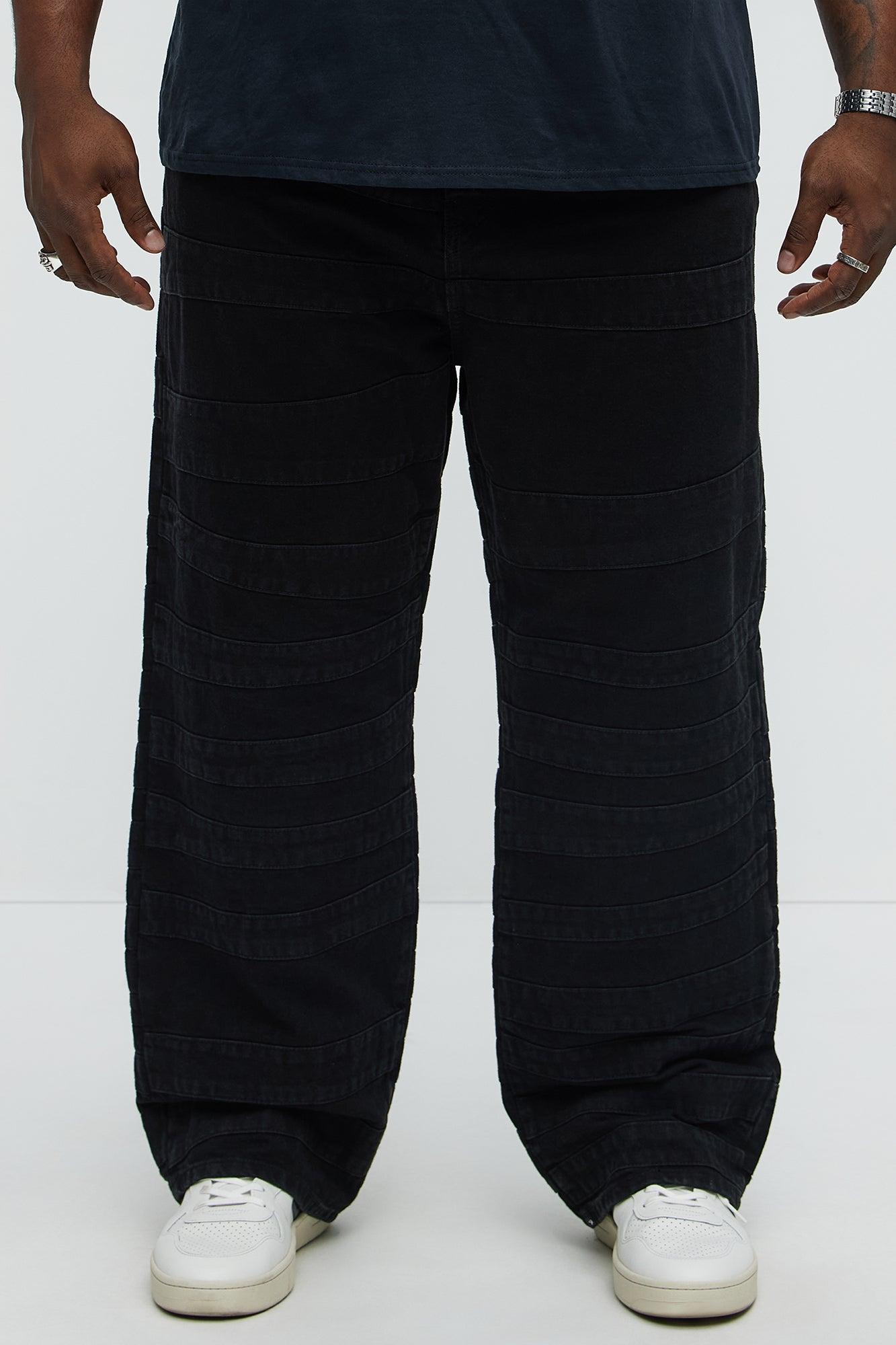 Baggy Layered Paneled Jeans - Black Male Product Image