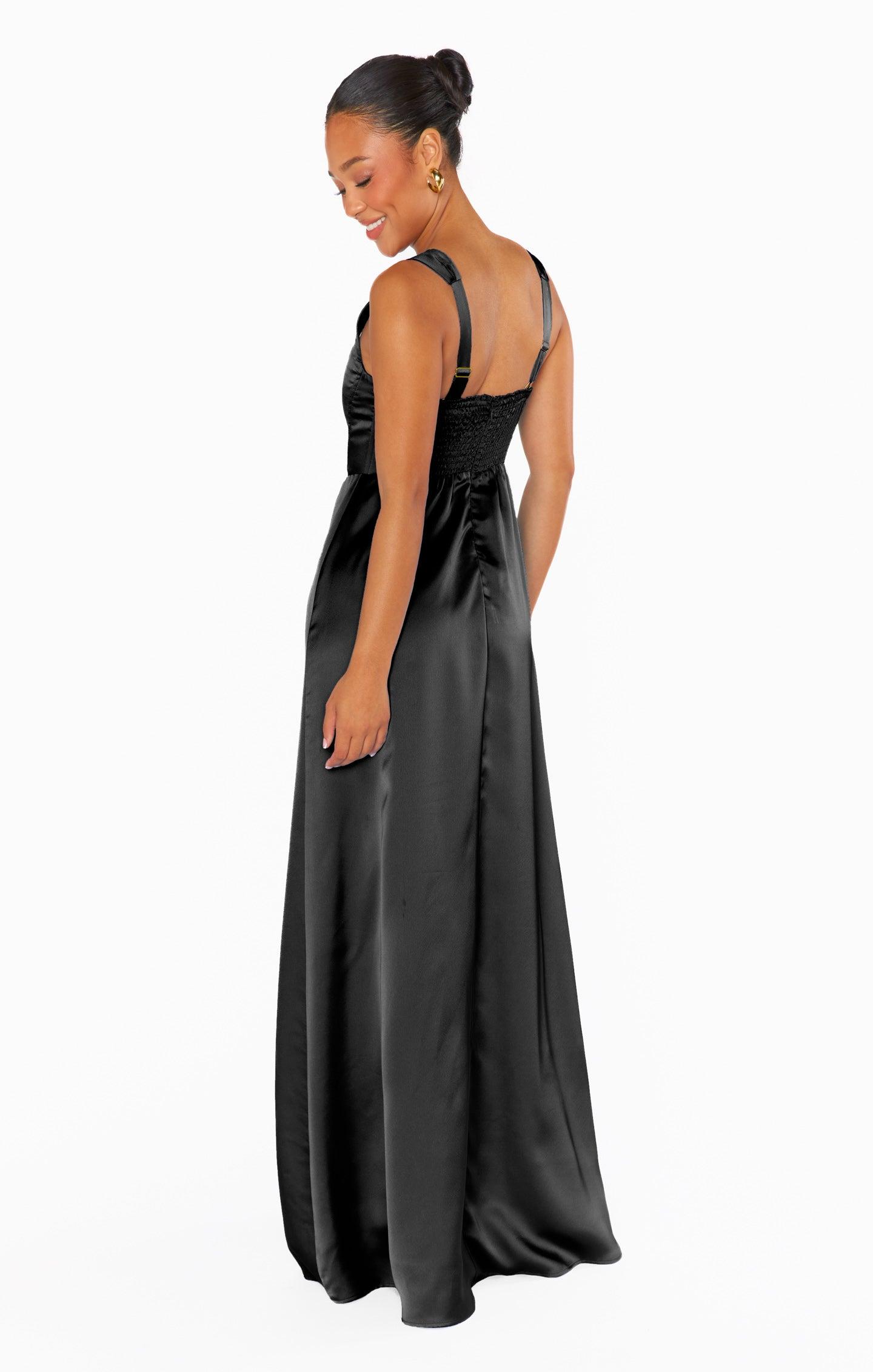 Nina Maxi Dress ~ Black Luxe Satin Product Image