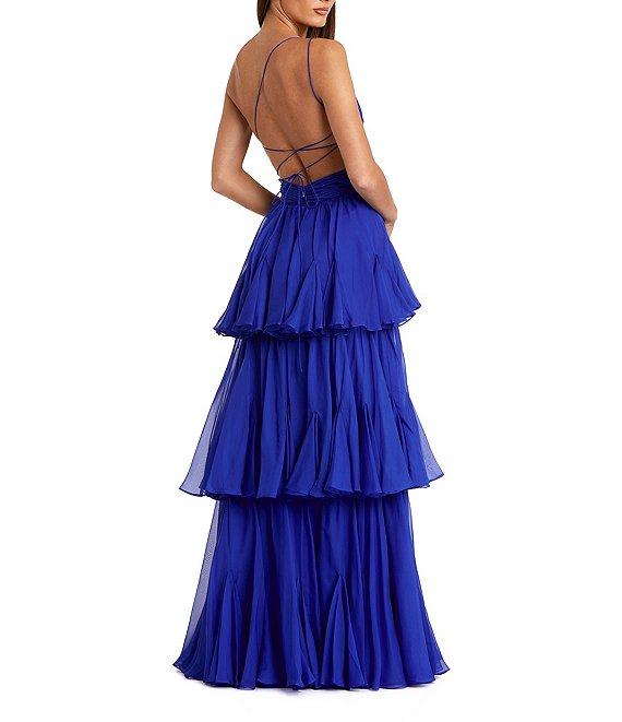 Mac Duggal Chiffon One Shoulder Tiered Hem Side Cut-Out Column Gown Product Image