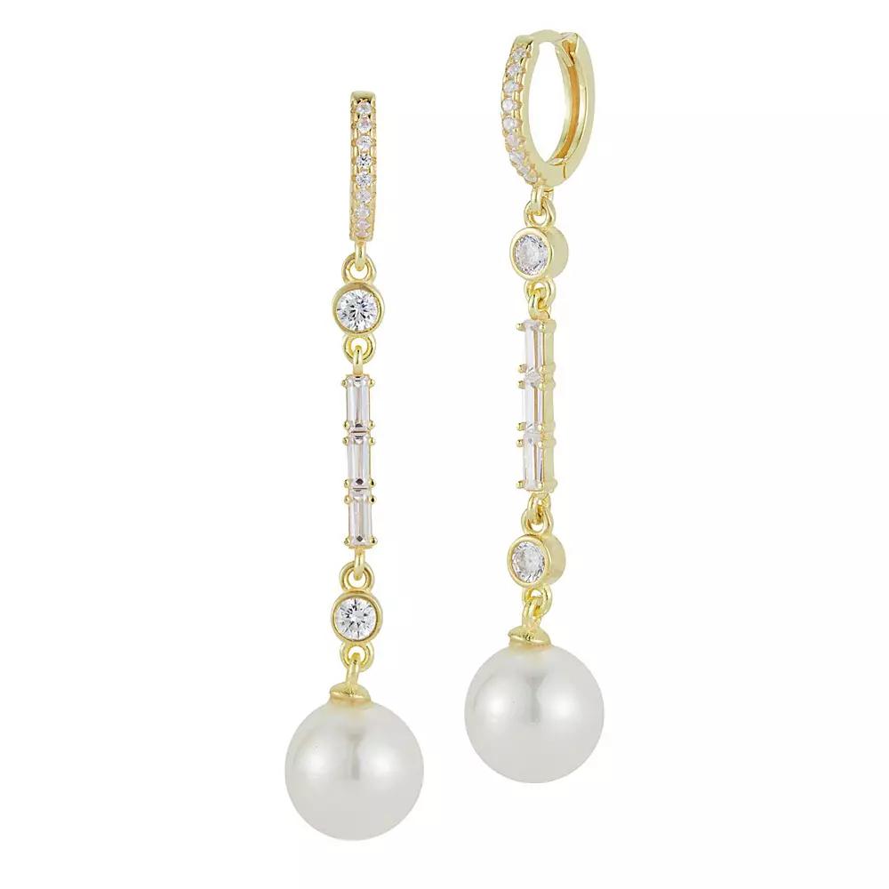 Sunkissed Sterling Freshwater Cultured Pearl & Cubic Zirconia Drop Earrings, Women's, Gold Tone Product Image