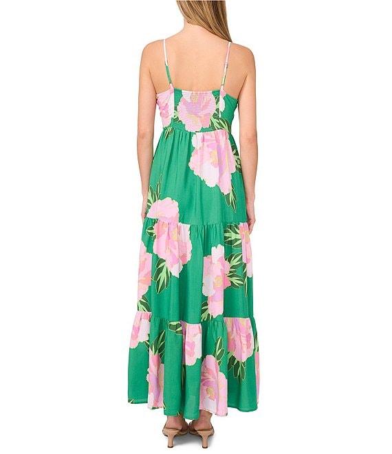 CeCe Floral Print V-Neck Sleeveless Tiered Ruffle Maxi A-Line Dress Product Image