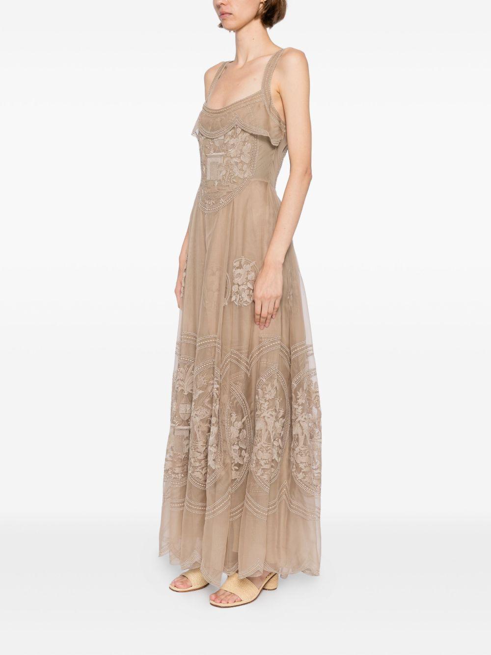 embroidered organza long dress Product Image