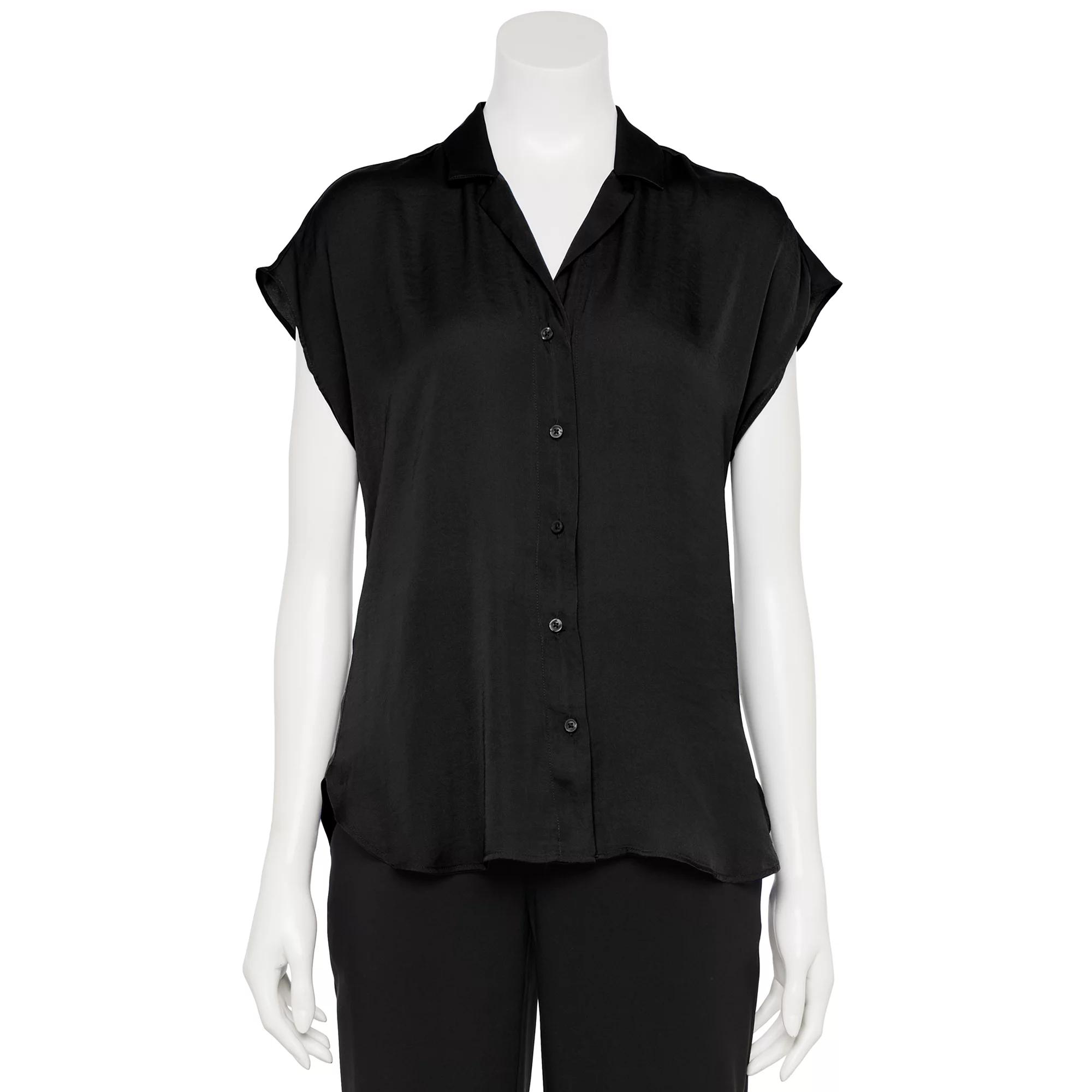 Women's Nine West Adaptive Short Sleeve Button Down Lapel Collar Shirt,  Product Image