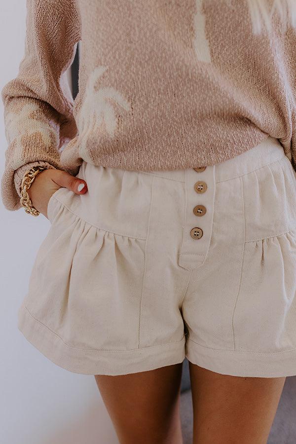 The Penelope High Waist Wide Leg Shorts in Cream Product Image