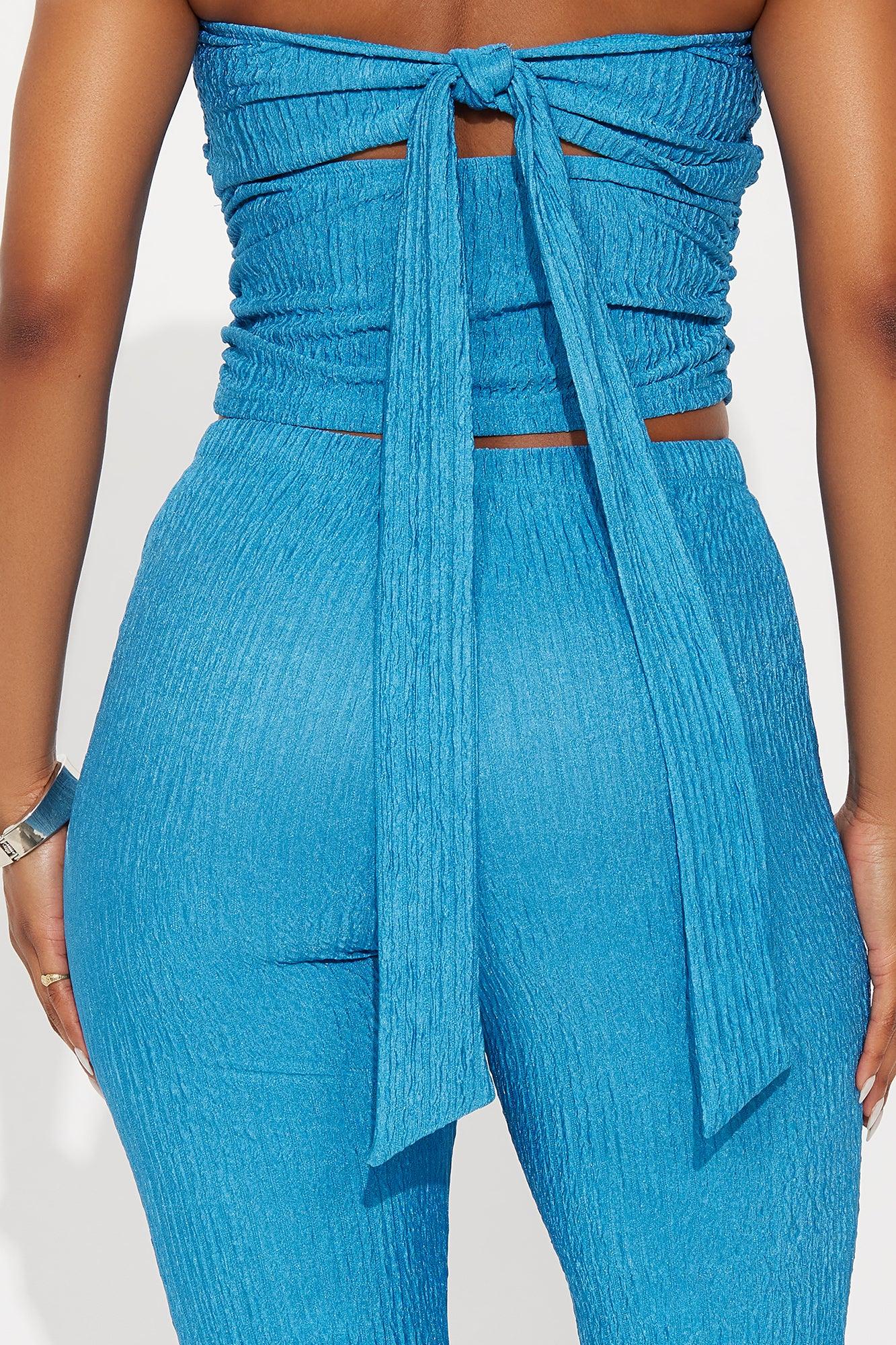 Sabrina Strapless Textured Pant Set - Blue Female Product Image