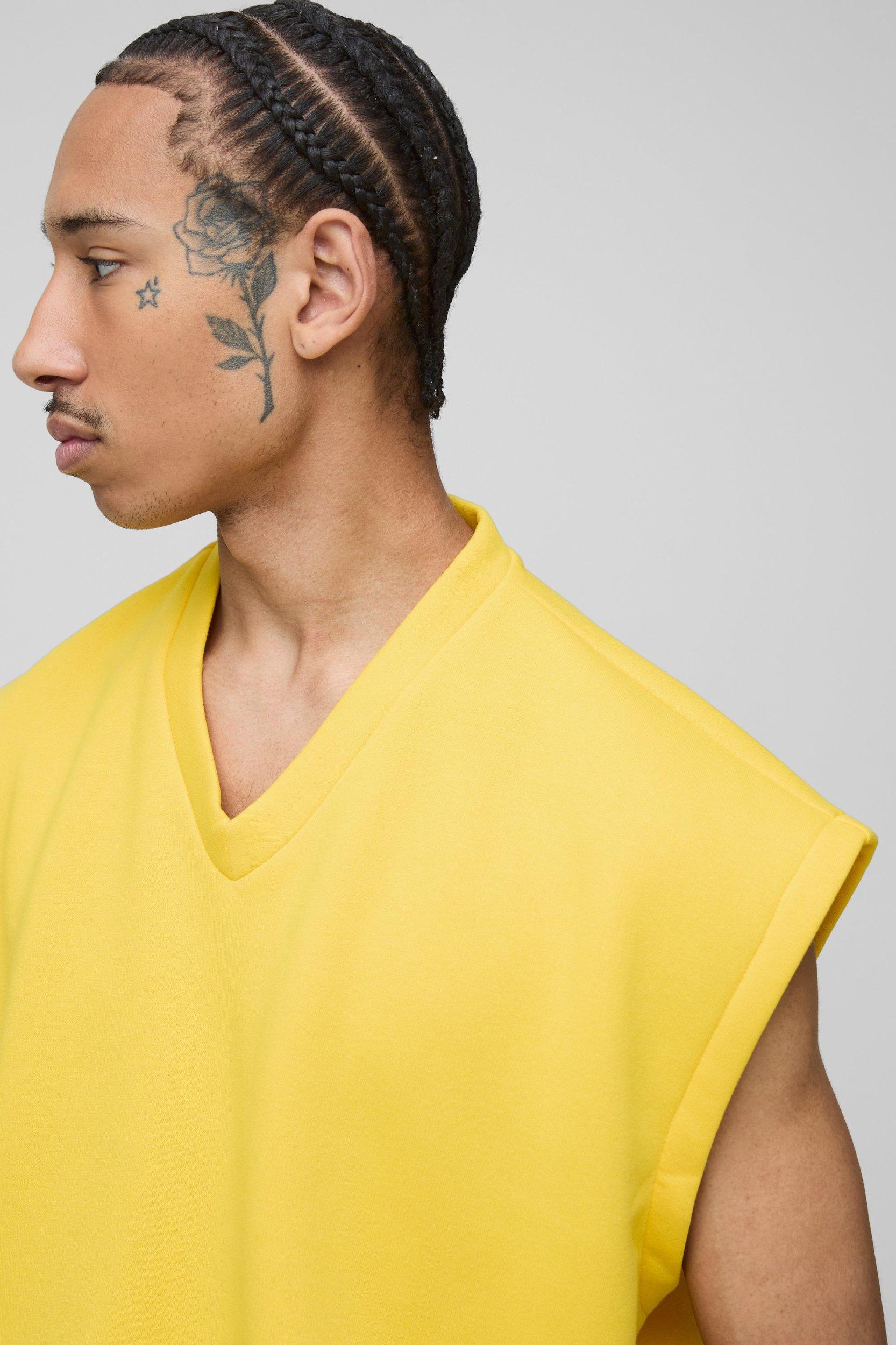 Oversized Boxy Cropped V Neck Sweatshirt Vest | boohooMAN USA Product Image