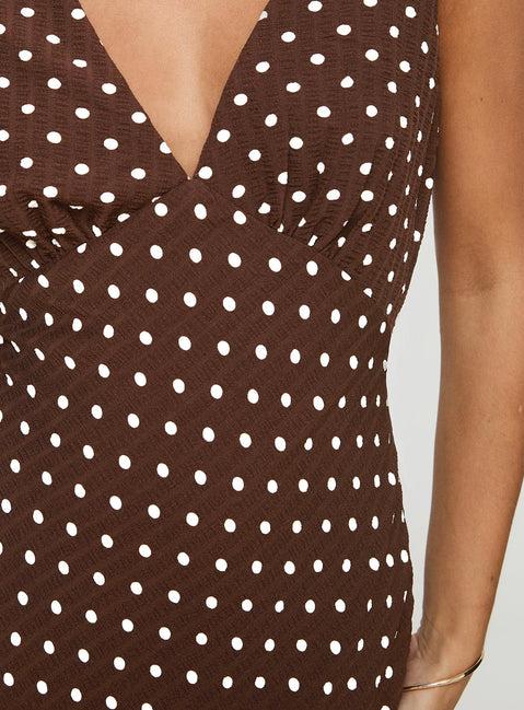 Nellie Maxi Dress Brown Polka Dot Product Image