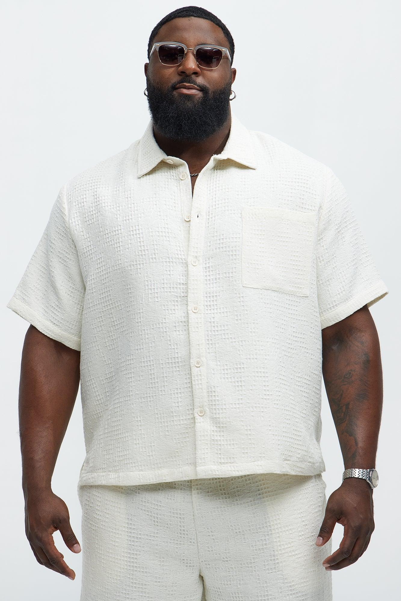 Subtle Waffle Texture Button Up Shirt - Cream Product Image