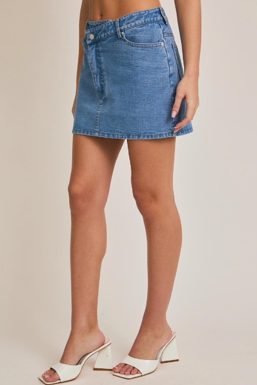 Asymmetrical Closure Denim Mini Skort Product Image