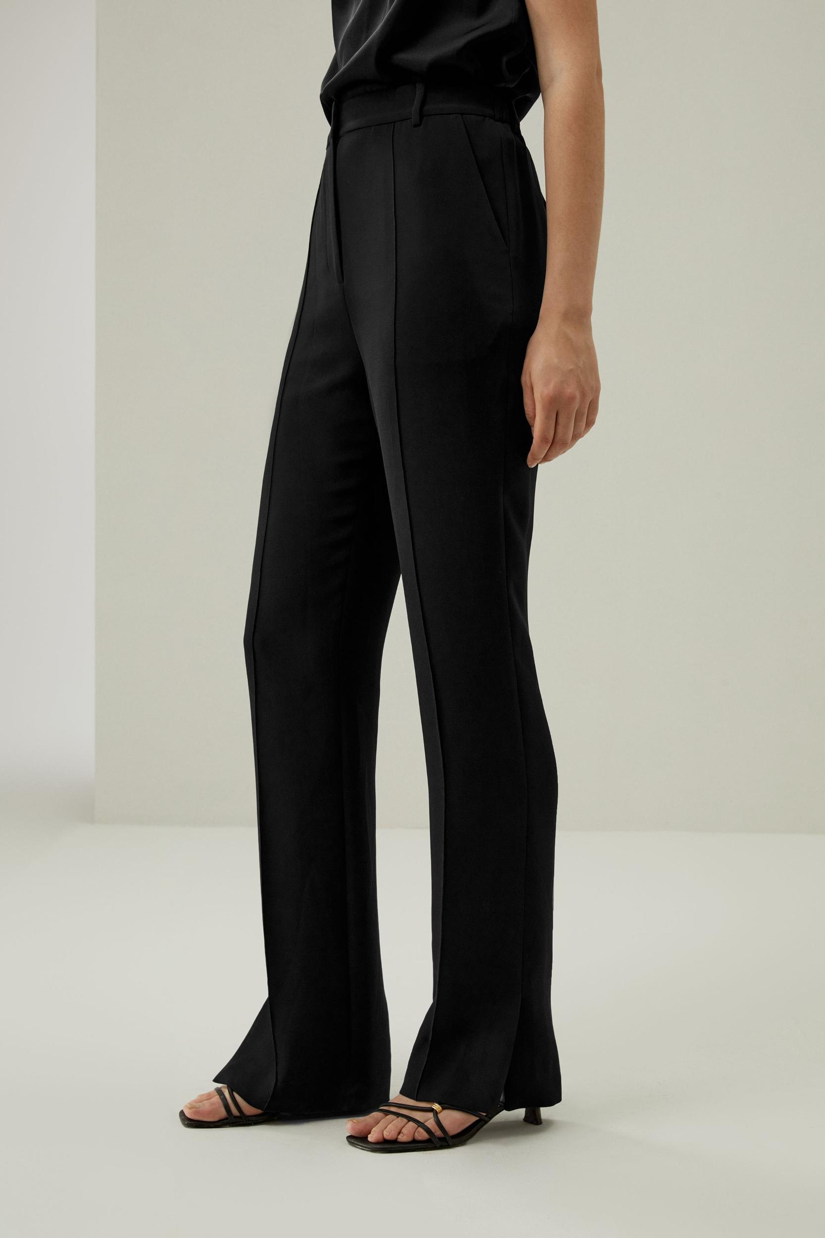 Silk Straight Leg Trousers with Side Slit Product Image
