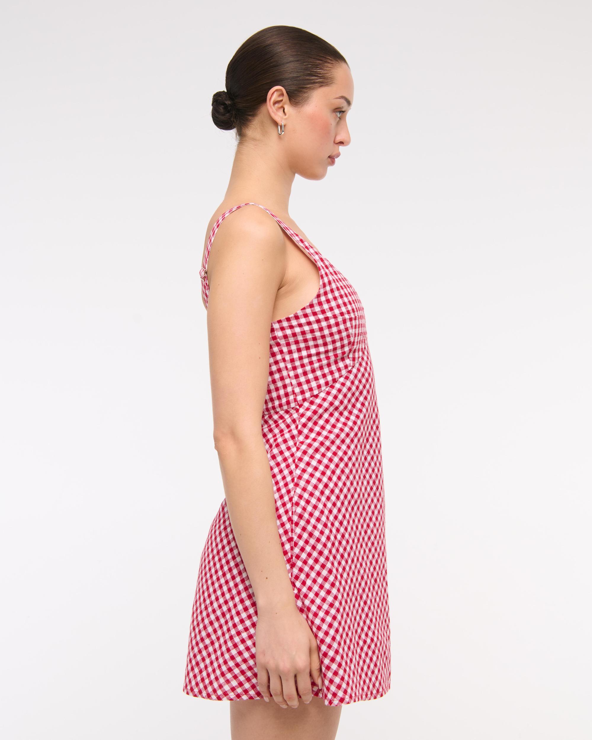 V-Neck Linen-Blend Mini Dress Product Image