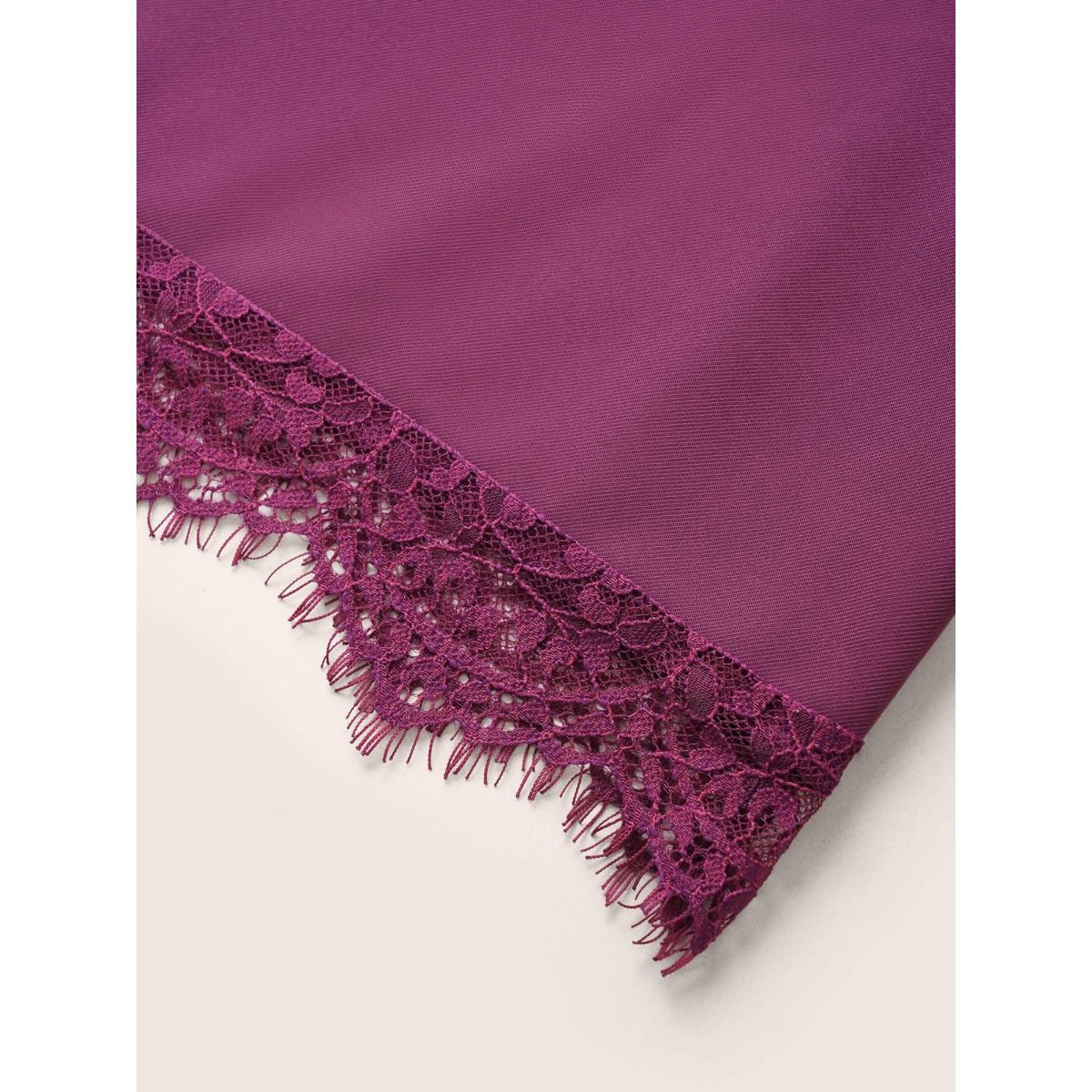 Plus Size Purple Plain Lace Insert Petal Sleeve Blouse Women Elegant Short sleeve Round Neck Everyday Blouses BloomChic 18-20/2X Product Image