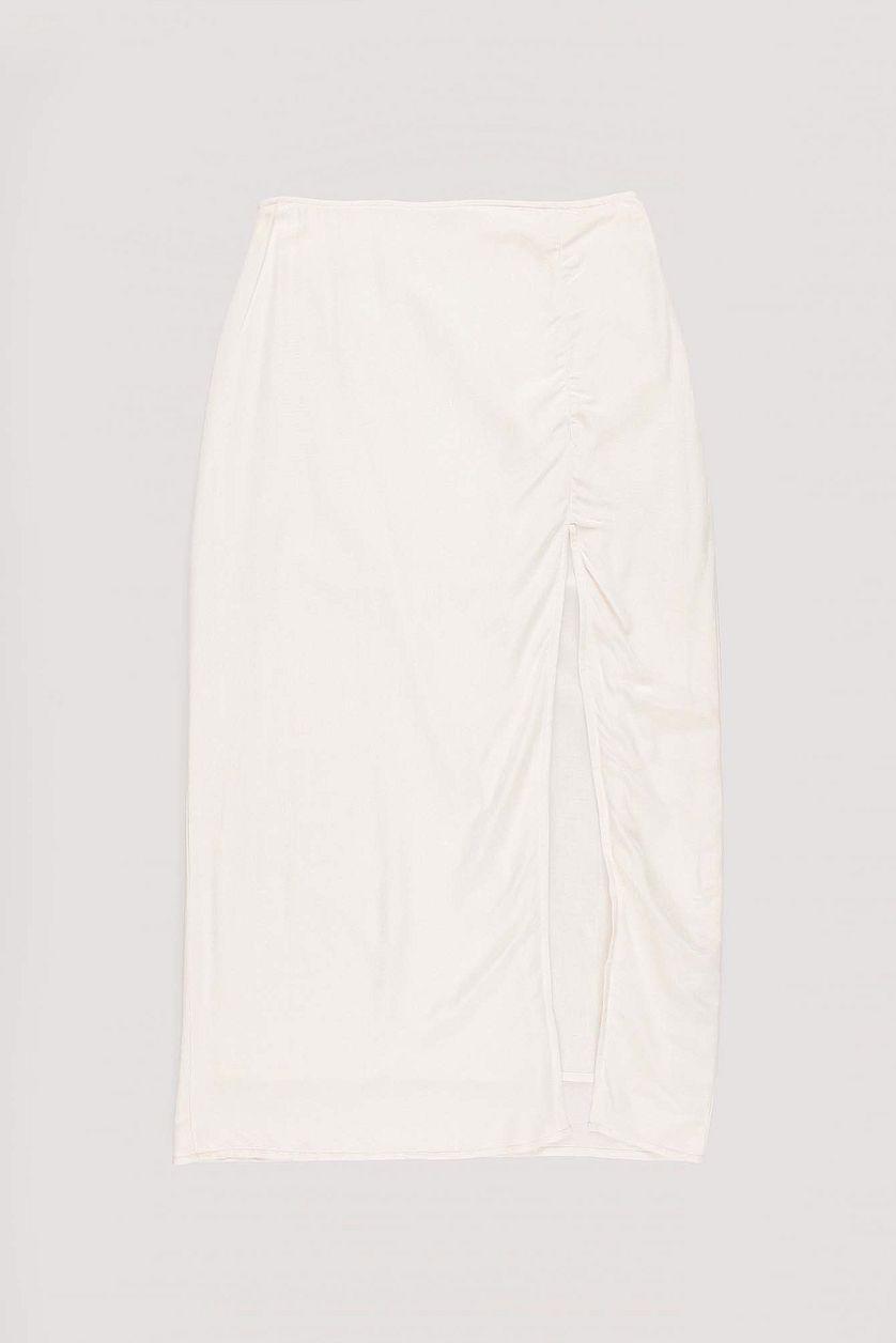 Linen Mix Slit Detail Midi Skirt Product Image