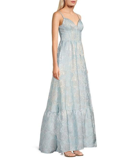 Midnight Doll Spaghetti Strap Brocade Corset Detail Gown Product Image