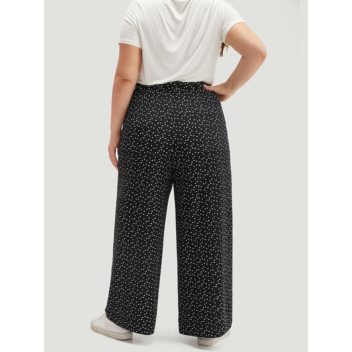 Plus Size Polka Dot Belted Metal Detail Pants Women Black Casual Wide Leg High Rise Dailywear Pants BloomChic 18-20/2X Product Image