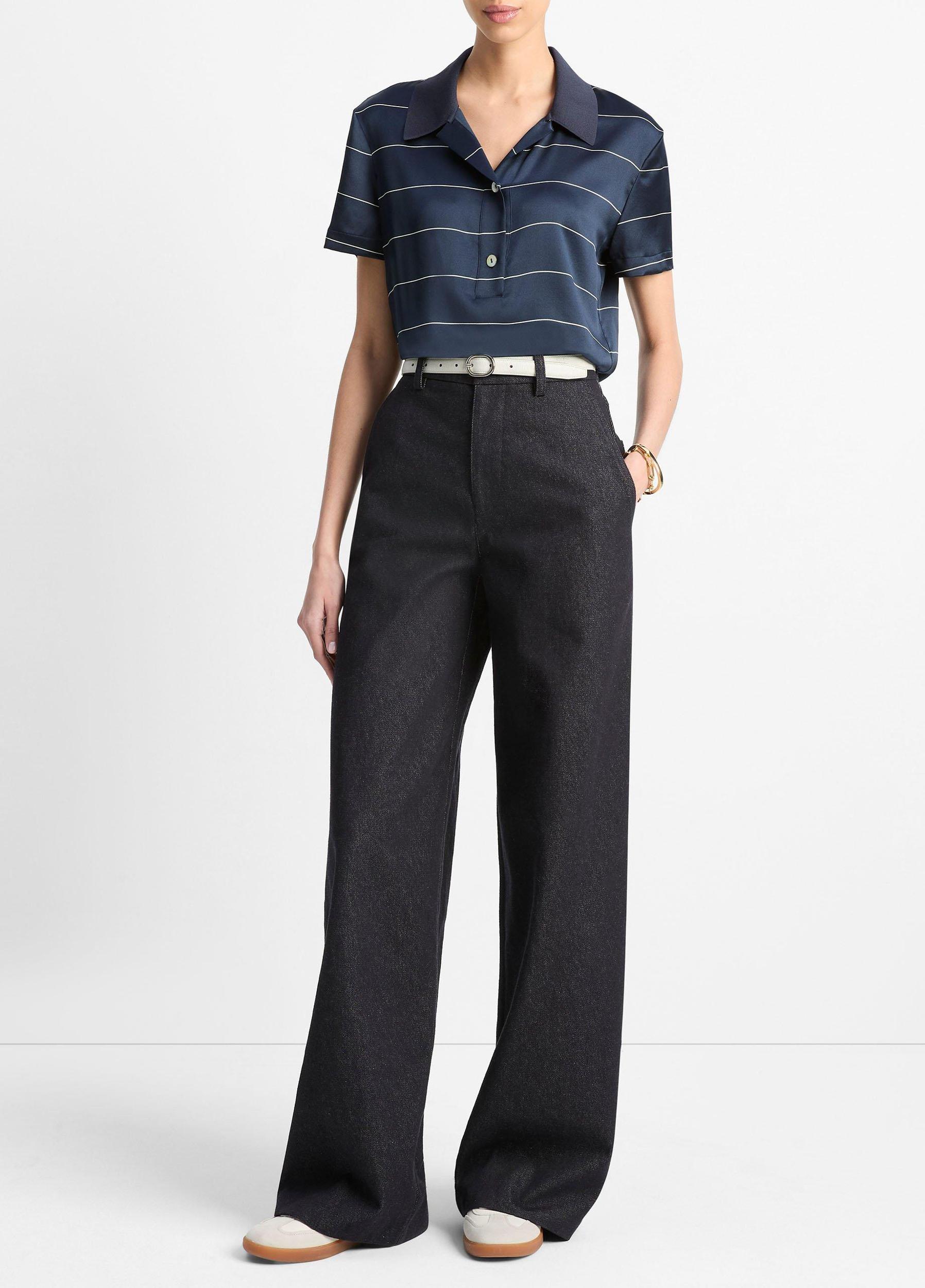 Knit-Collar Striped Silk Polo Shirt Product Image