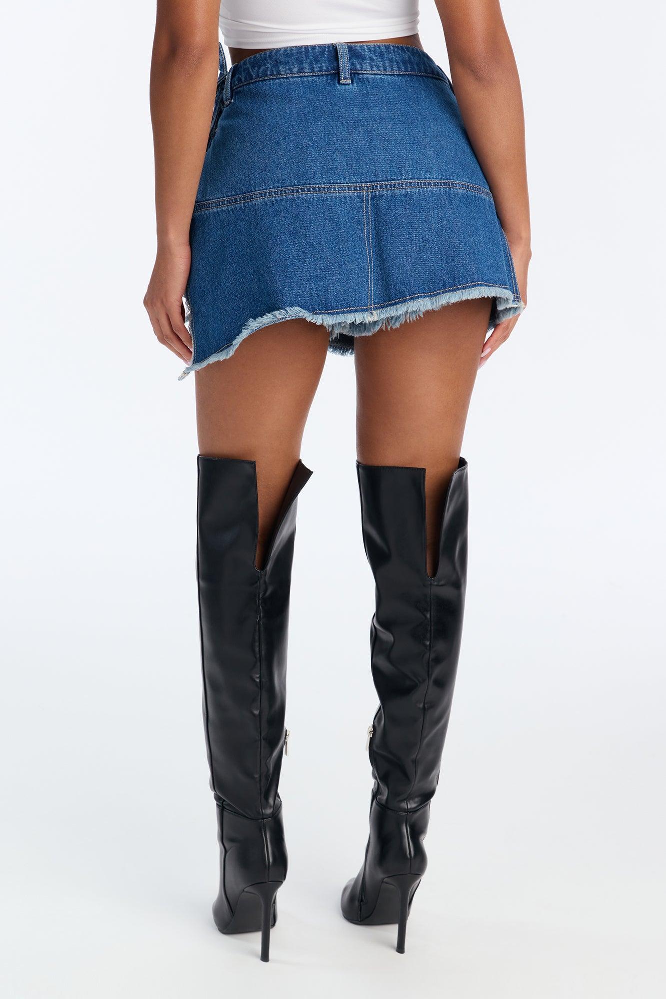 Adia Distressed Denim Mini Wrap Skort - Medium Wash Female Product Image