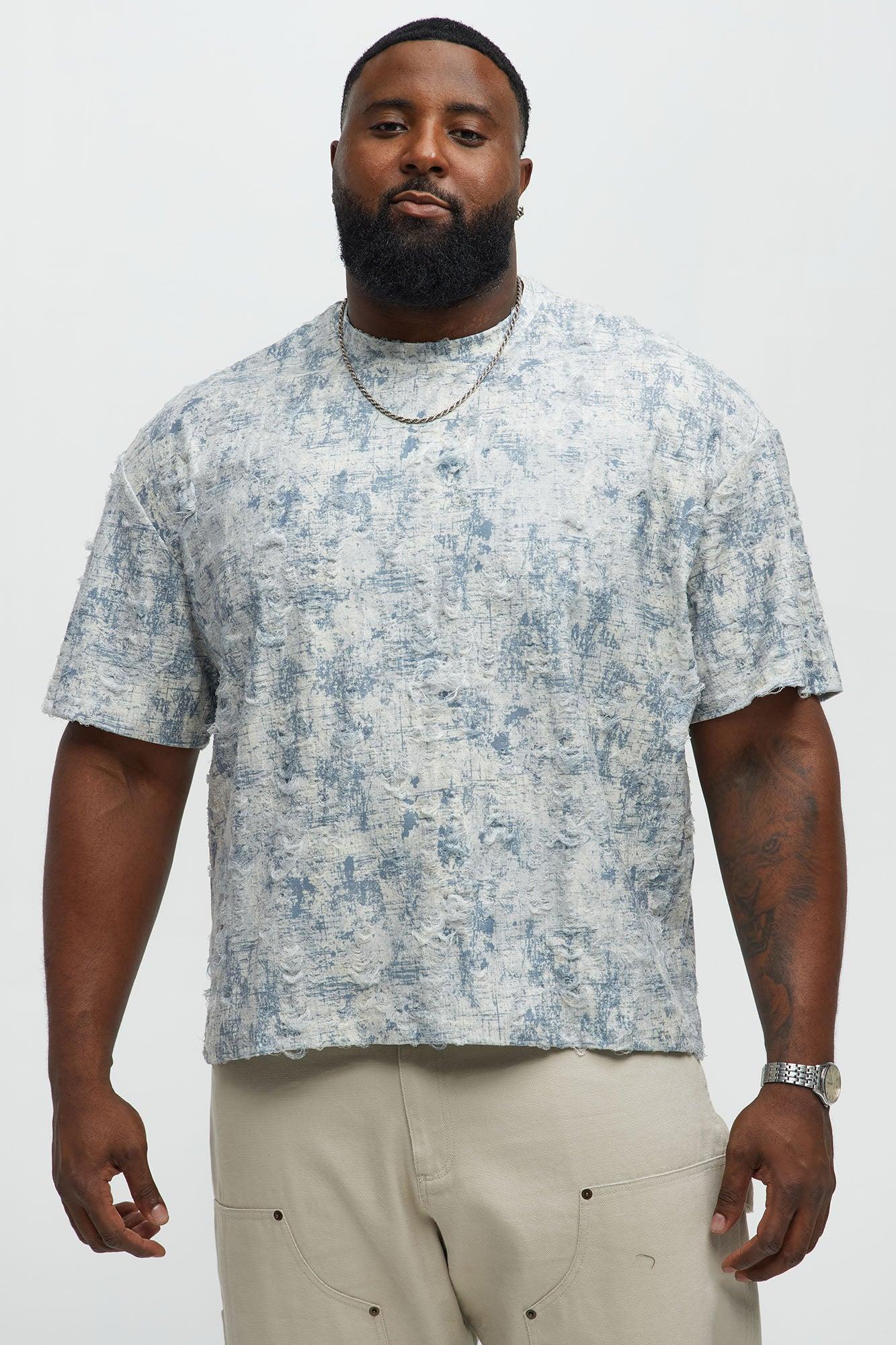 Distressed Relaxed Short Sleeve Tee Shirt - Cream Male Product Image