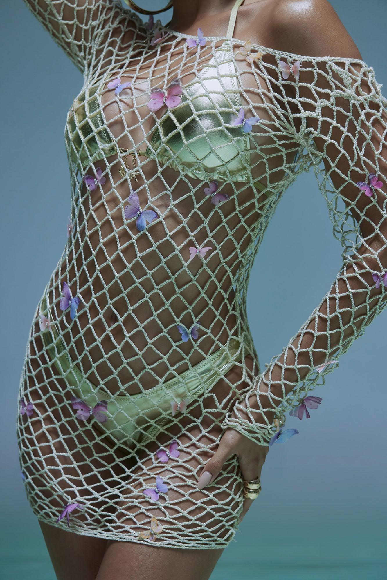 Butterfly Bliss Crochet Swim Cover Up Dress - Gold/combo Product Image