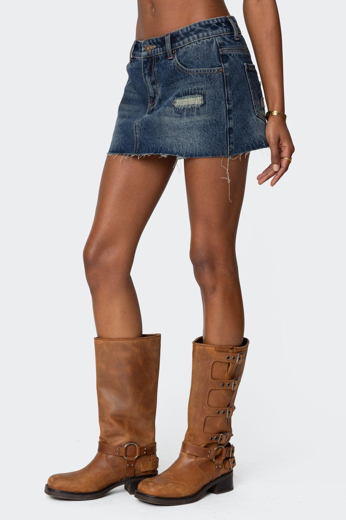 Hunter Distressed Denim Mini Skirt Product Image