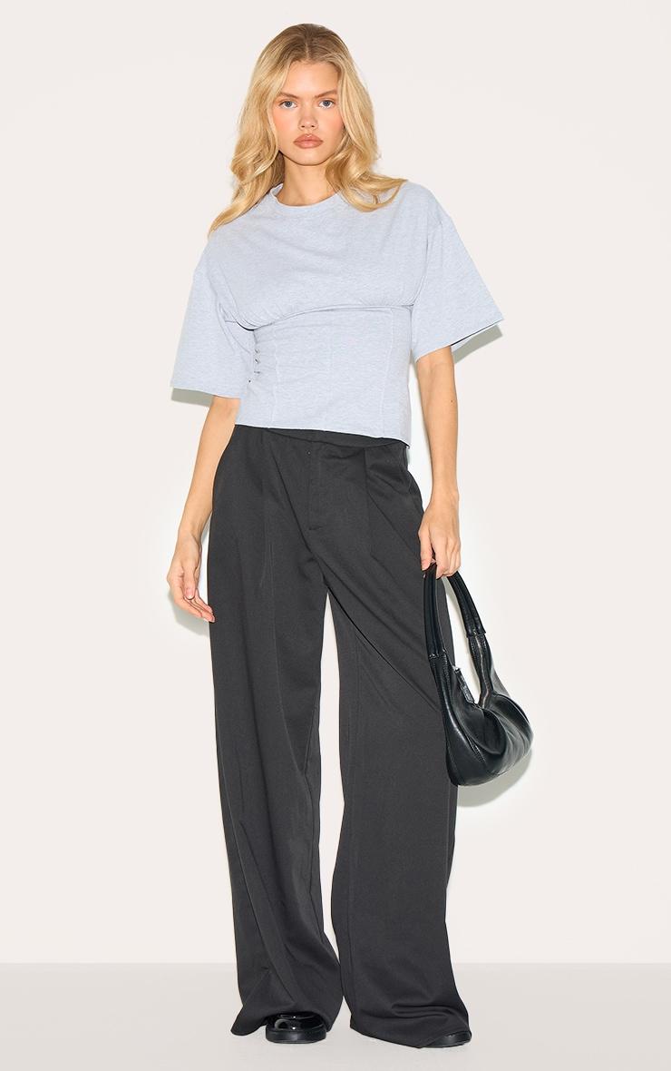 Grey Marl Ruched Bust Detail Fitted T Shirt Product Image