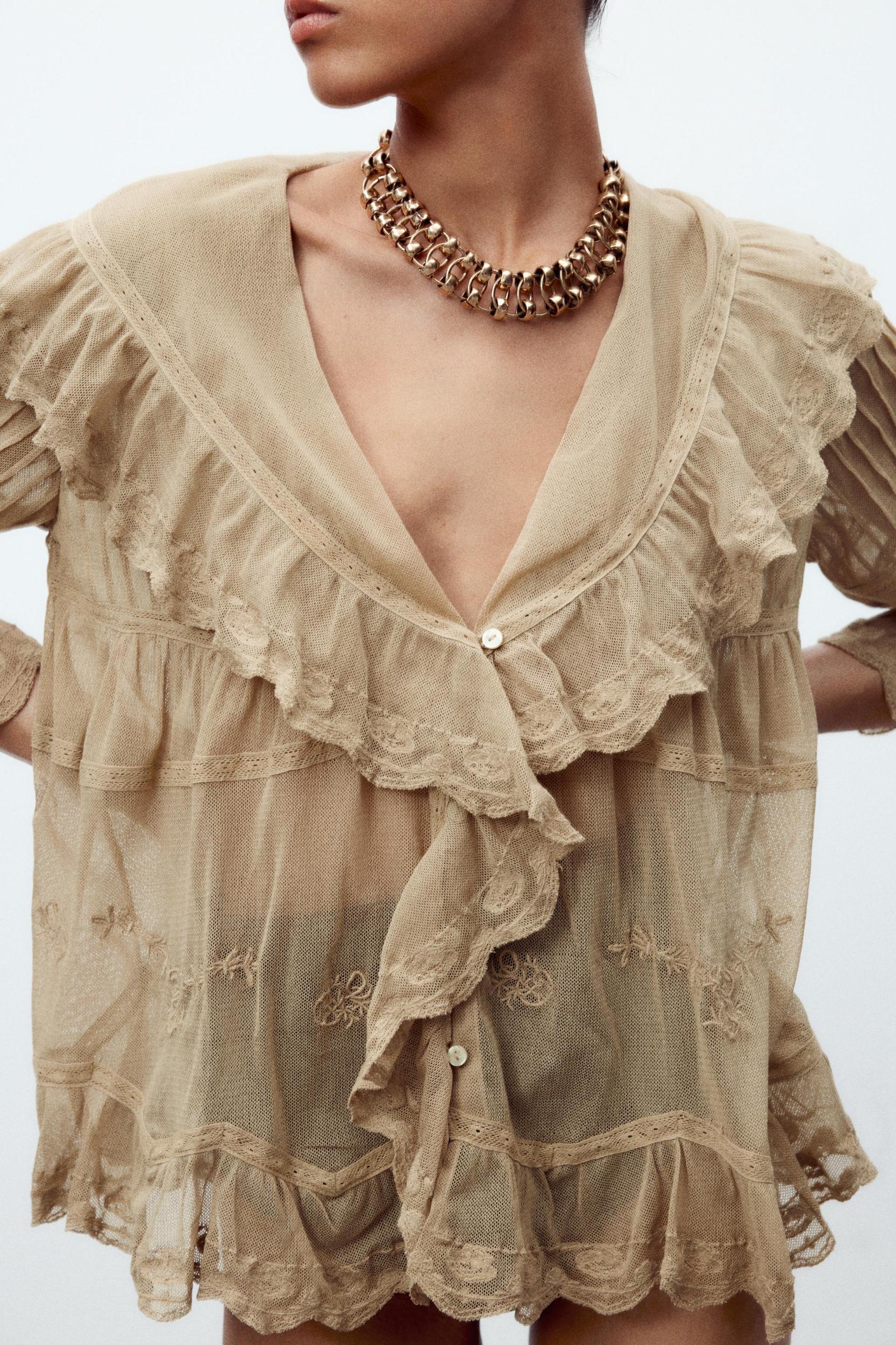 EMBROIDERED TULLE RUFFLE TOP Product Image