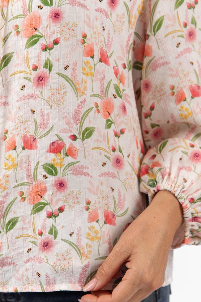 Fade Into You Ivory Multi Button Detail Floral Blouse FINAL SALE Product Image