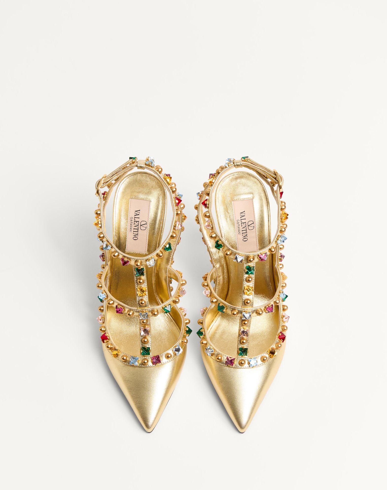 Rockstud Décolleté In Laminated Nappa With Cabochon And Crystals 100Mm Product Image