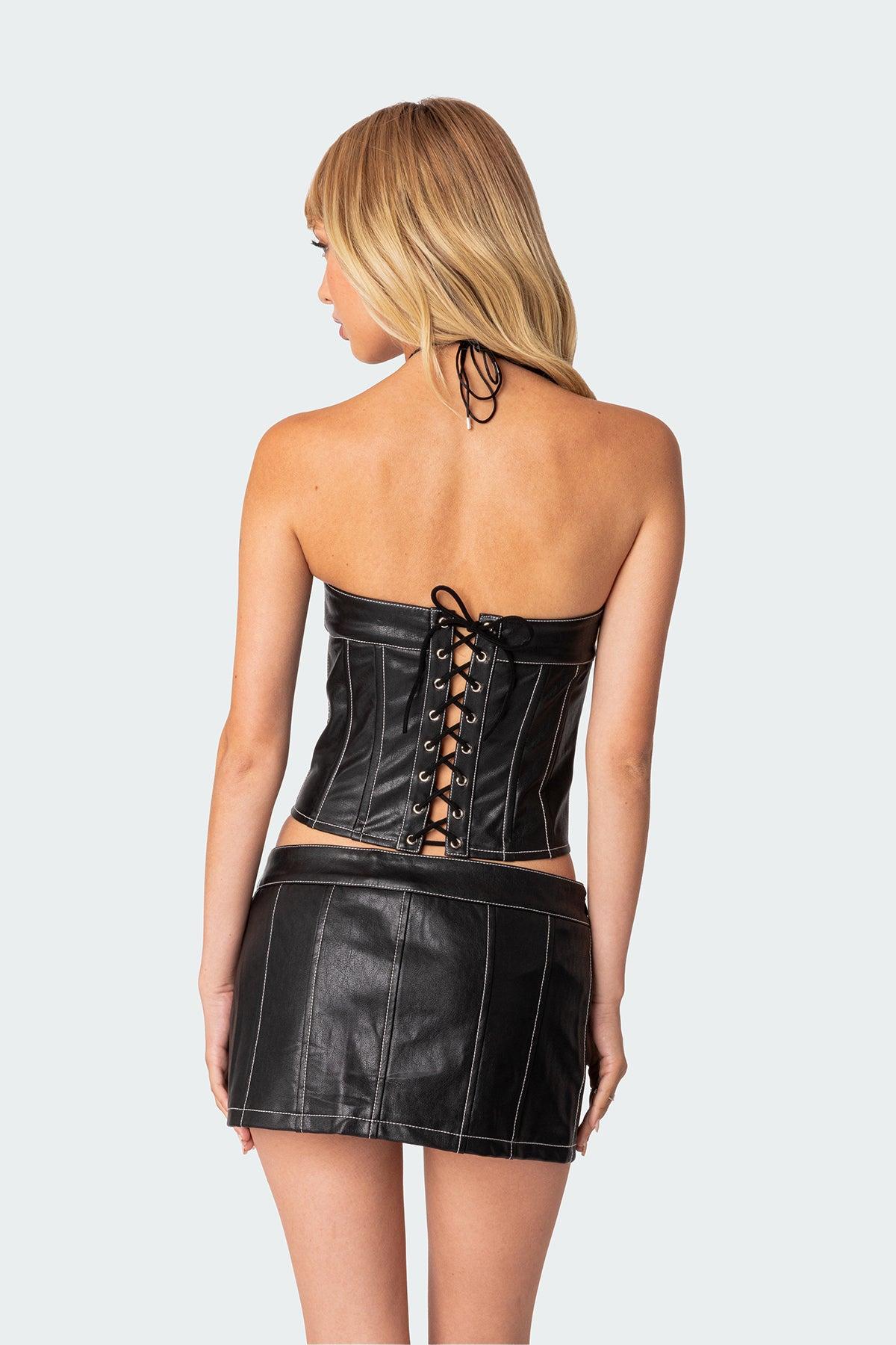 Moss Faux Leather Lace Up Corset Product Image
