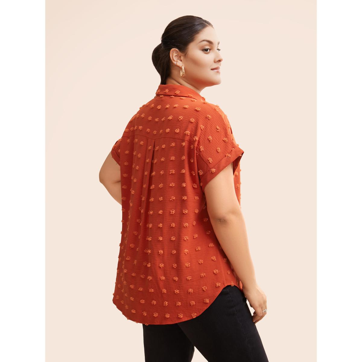 Plus Size Brightorange Jacquard Patch Pocket Dolman Sleeve Blouse Women Casual Short sleeve Shirt collar Everyday Blouses BloomChic 12/L Product Image