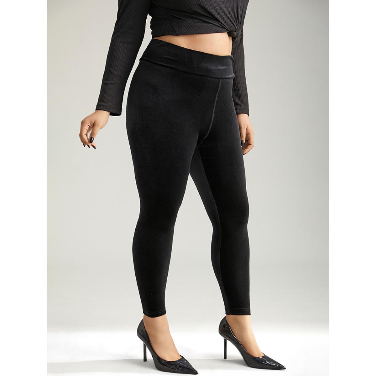 Plus Size Plain Velvet Elastic Waist Skinny Leggings Women Black Glamour High stretch Skinny High Rise Festival-Christmas Leggings BloomChic 26/4X Product Image