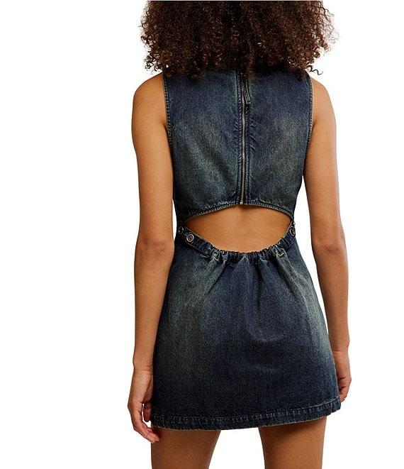 Free People We The Free Atlas Denim Boat Neck Sleeveless Back Cut-Out Mini Dress Product Image