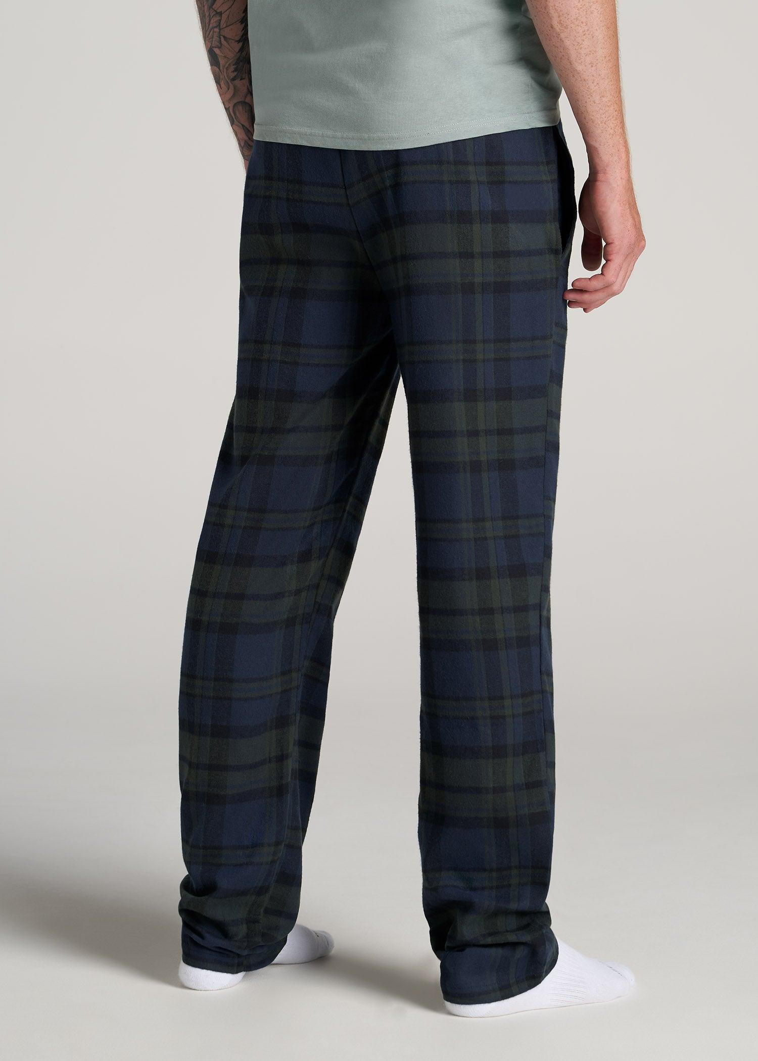Plaid Pajama Pants for Tall Men in Olive & Dark Cobalt Plaid Male Product Image