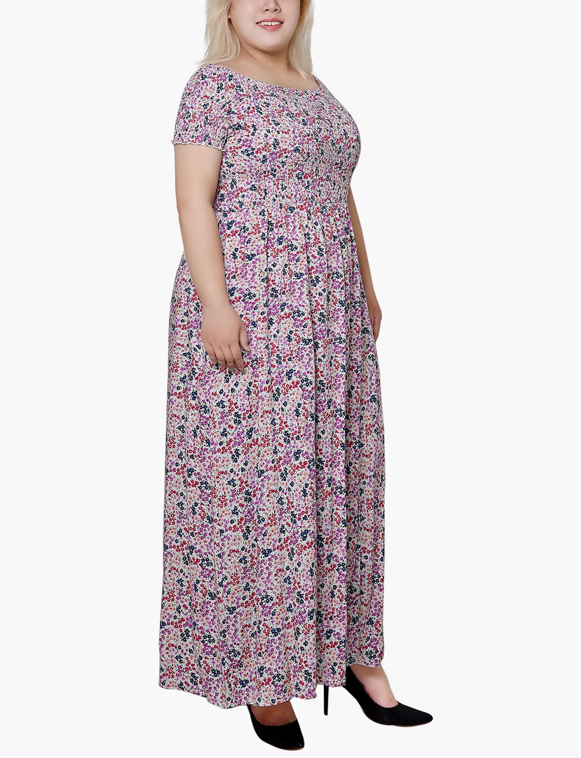 White Smocked Bodice Maxi Dress - Plus Size Product Image
