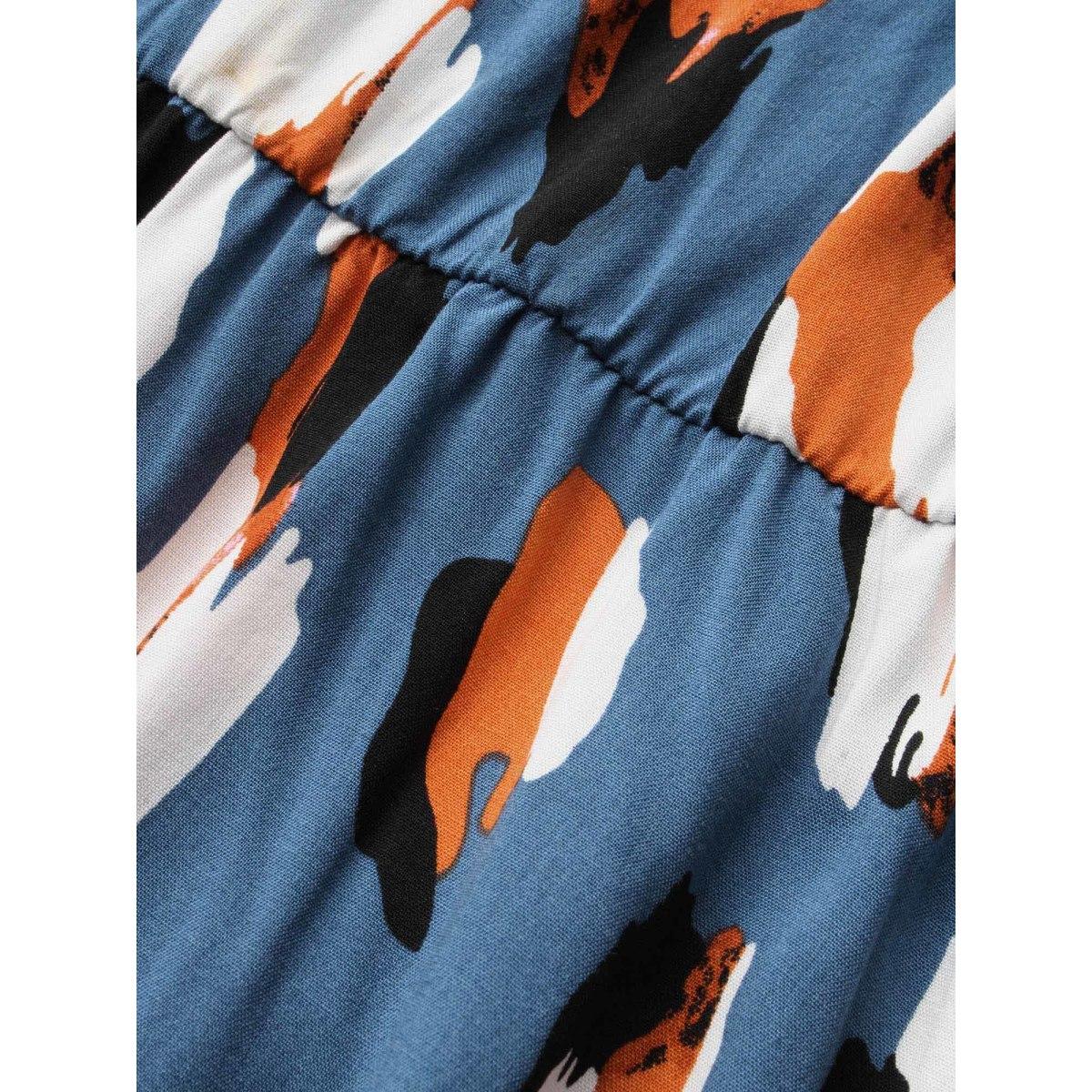 Plus Size Allover Print Frill Trim Flutter Sleeve Dress Aegean Women Office Gathered Mock Neck Sleeveless Curvy Midi Dress BloomChic 18-20/2X Product Image