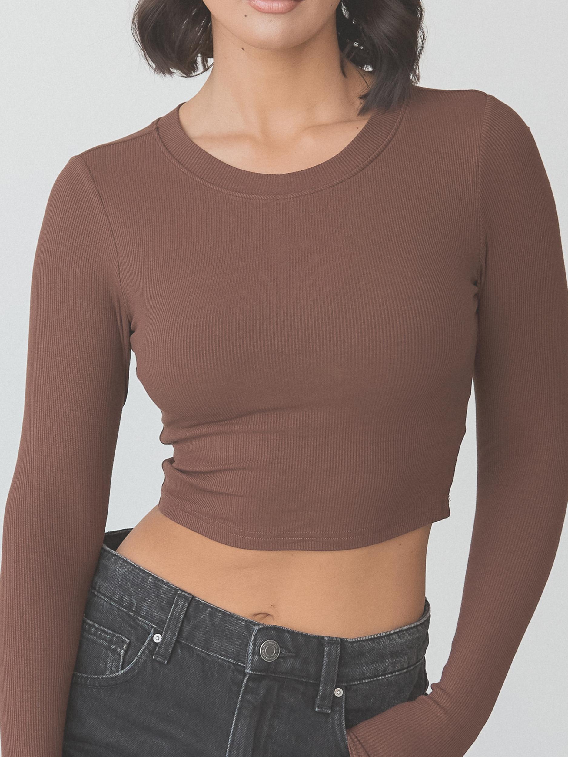 Ribbed Crew Neck Long Sleeve Crop Product Image