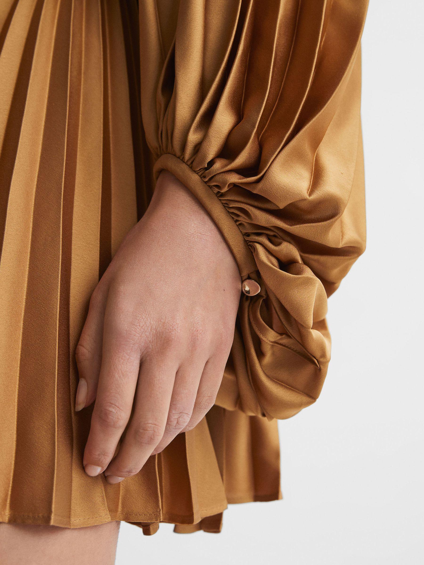 Acler Peplum Pleated Mini Dress in Gold Product Image