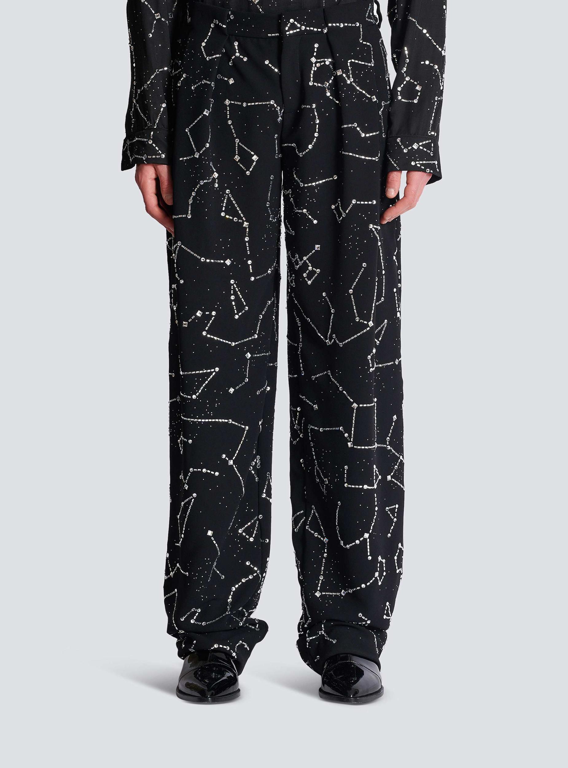 Crepe trousers with rhinestone Constellation motif Product Image