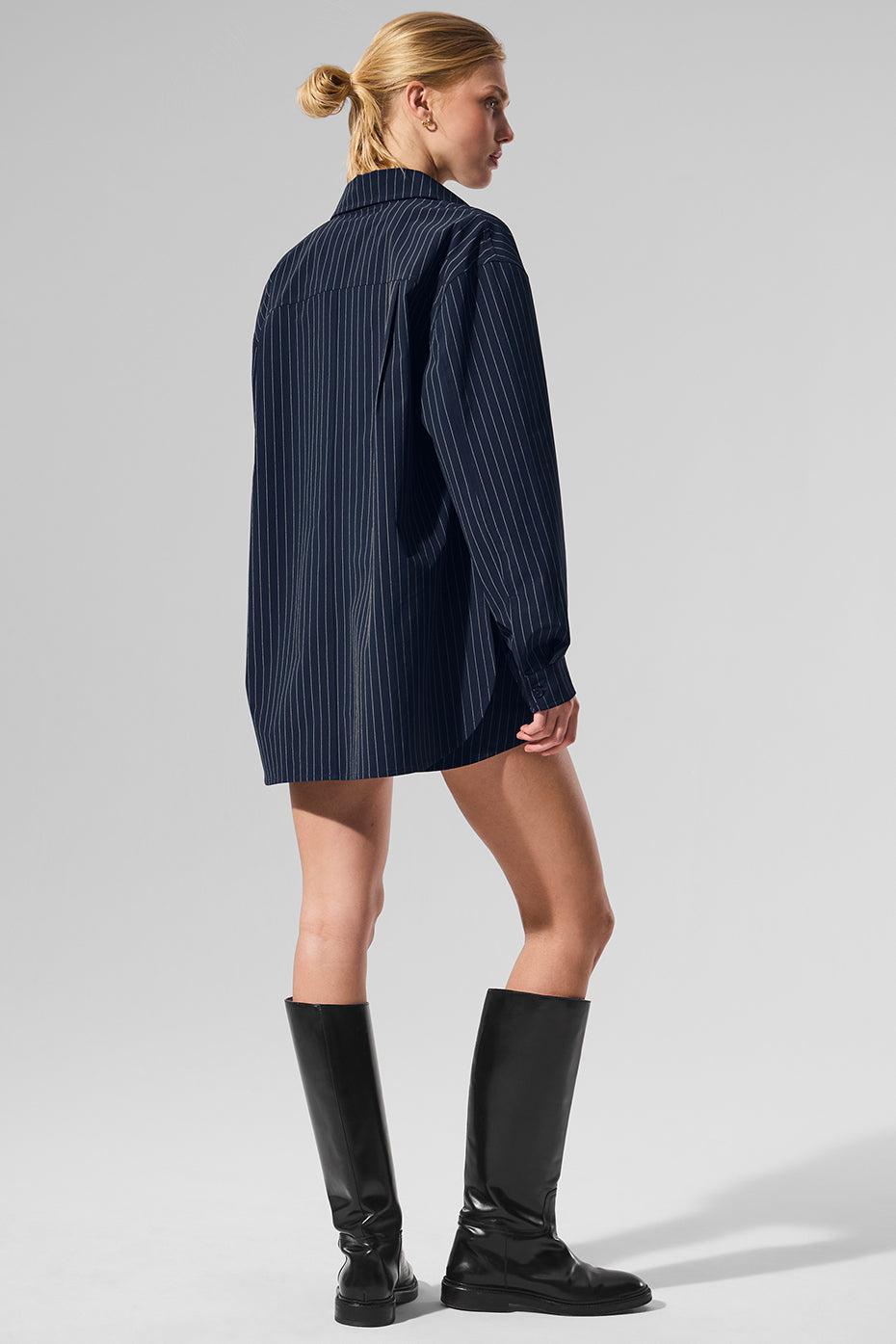 Pinstripe Daylight Button Down Long Sleeve - Navy/Ivory Female Product Image