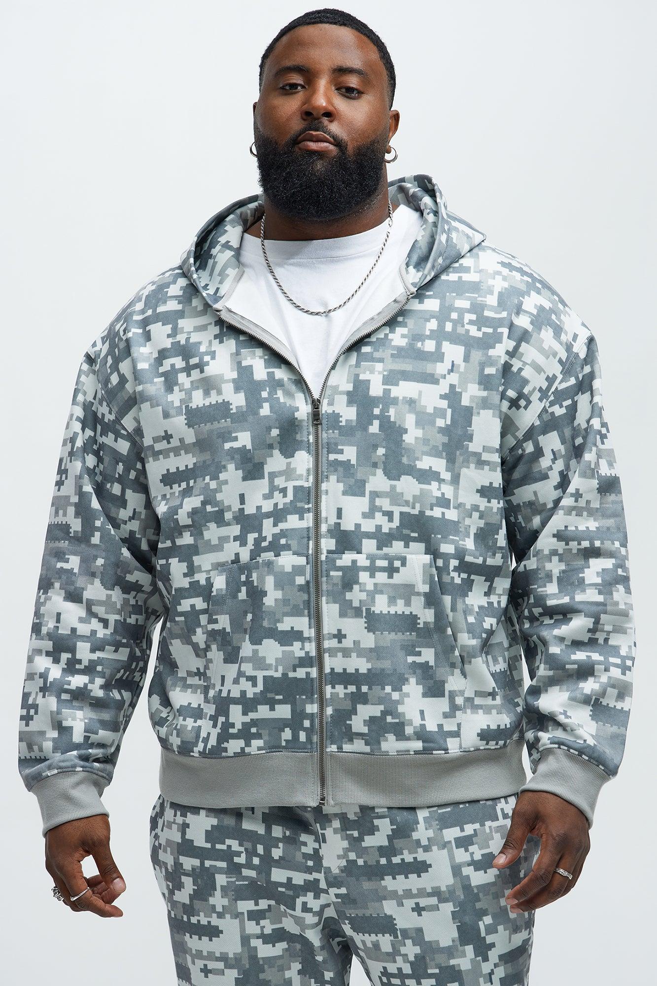 Digi Camo Oversized Zip Up Hoodie - Grey/combo Product Image