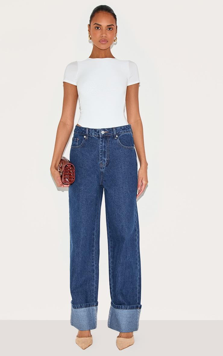 White Basic Slinky Short Sleeve Bodysuit Product Image