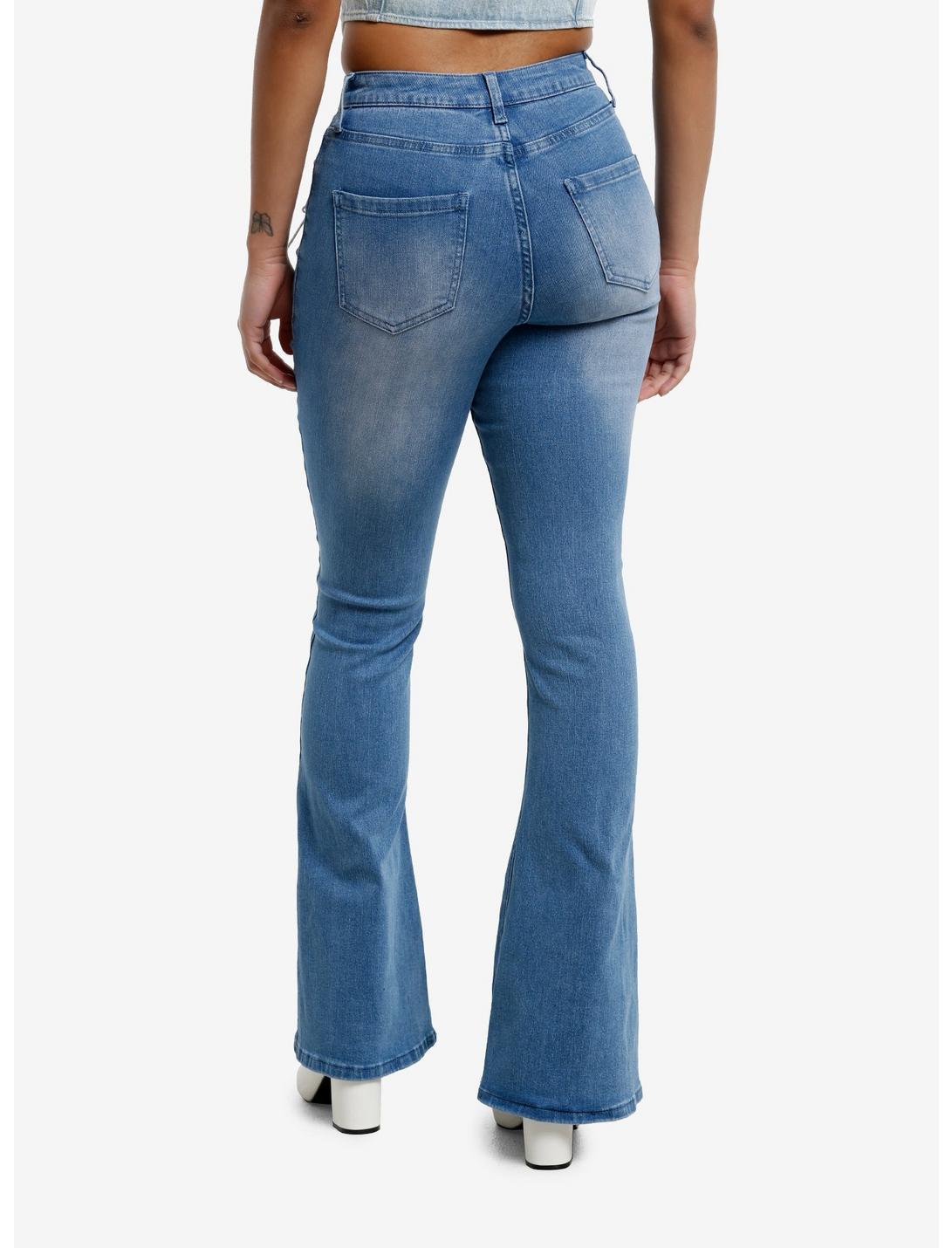 Indigo Lace-Up Flare High-Rise Denim Pants Product Image