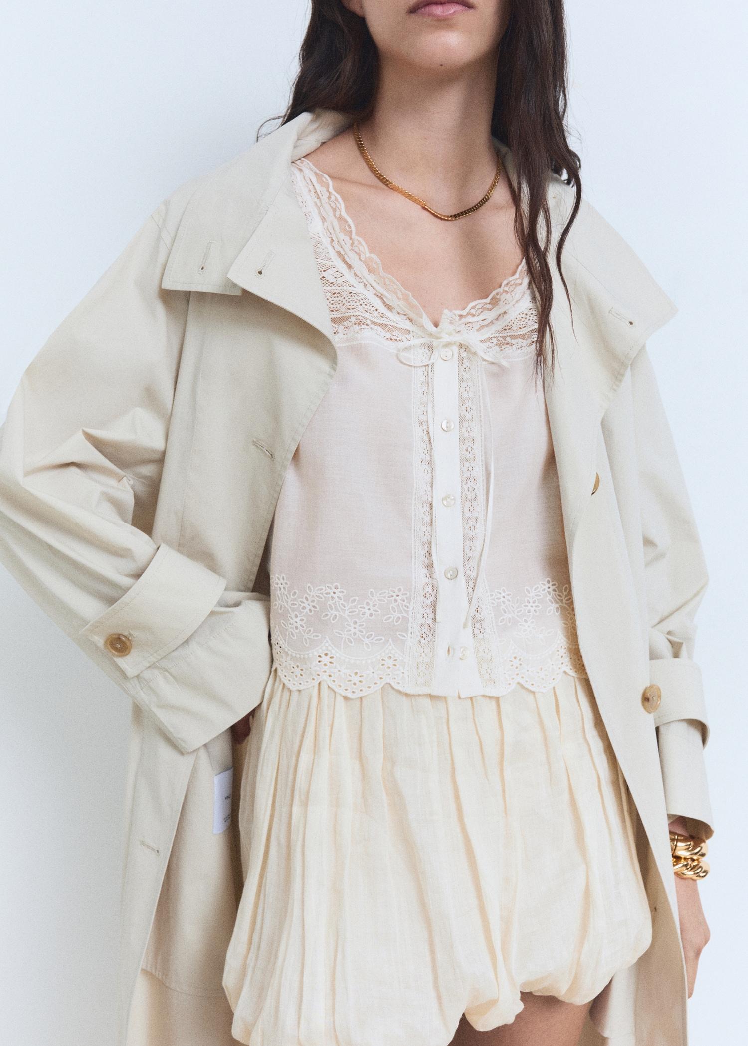 Cotton blouse with lace details - Women | MANGO USA Product Image