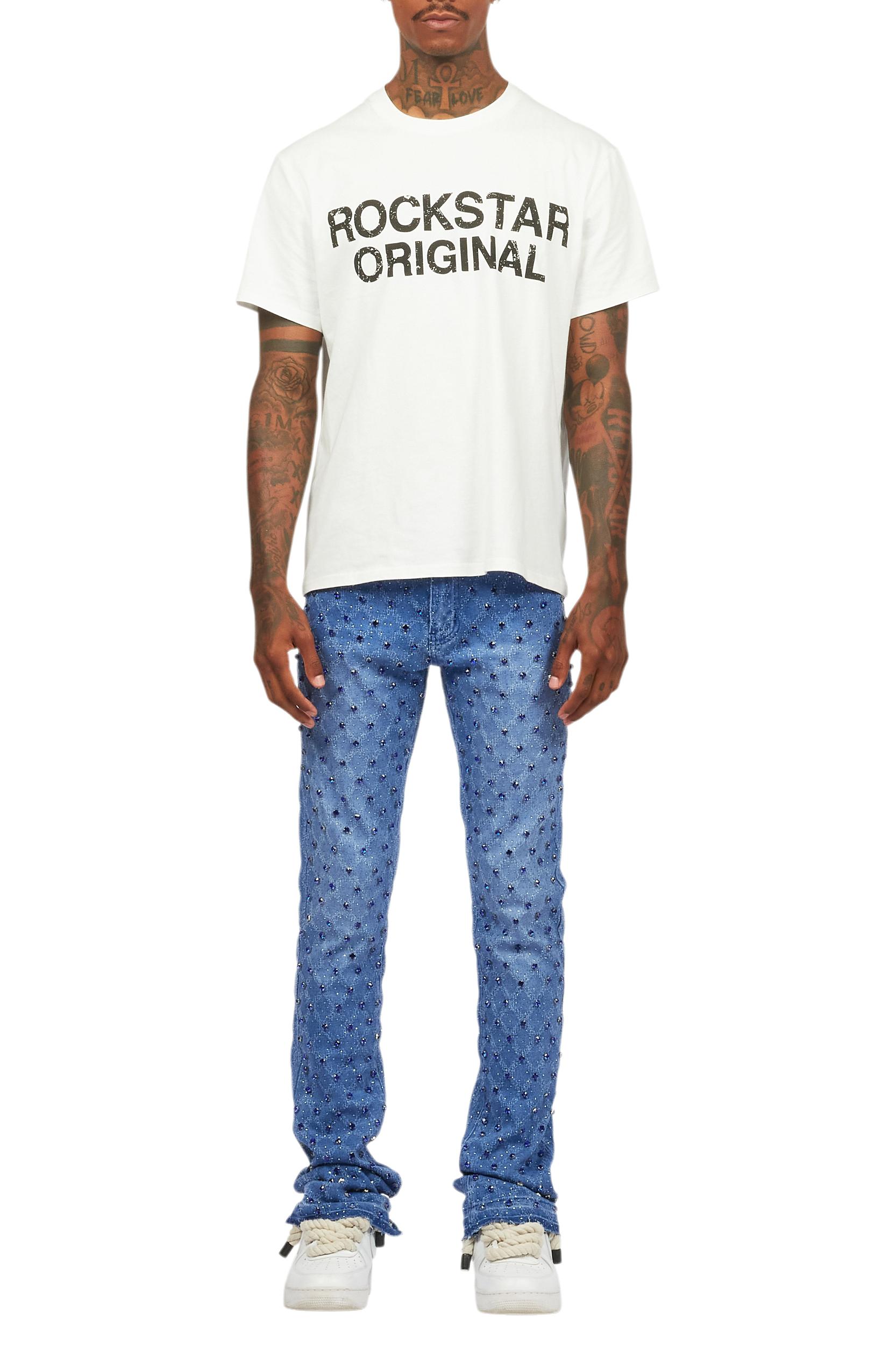 Glit Royal Blue Rhinestone Stacked Flare Jean Male Product Image