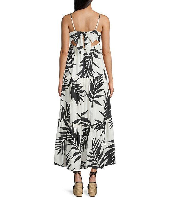 GB Leaf Print V-Neck Tie-Back Tiered Maxi Dress Product Image