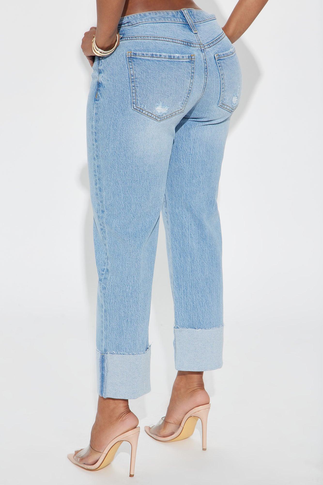 Solene Relaxed Cuffed Straight Leg Jeans - Light Wash Product Image